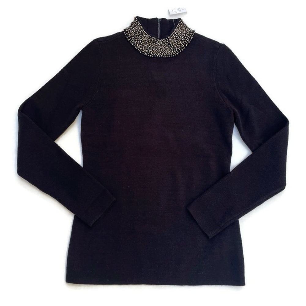 NWT White House Black Market Petite Long Sleeve Embellished Mockneck Sweater SP